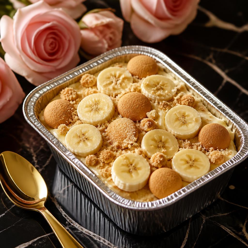 Banana pudding cup topped with a whipped cream swirl