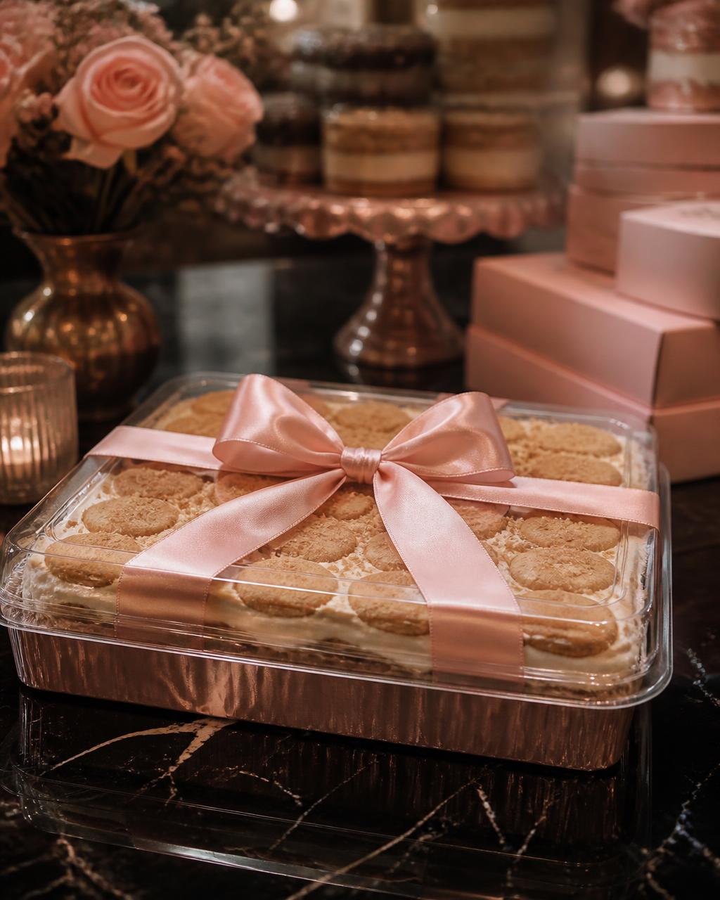Custom 8x8 banana pudding pan packaged and ready for pickup